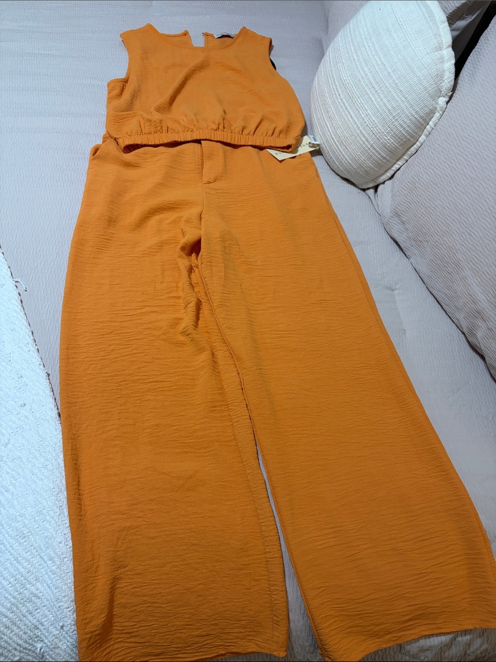 Paper Crane Orange Sleeveless Crop Top & Wide Leg Set